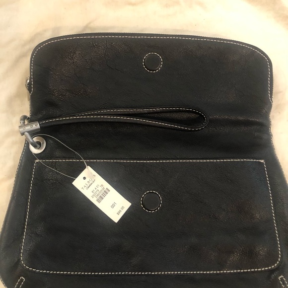 Talbots Black Leather Foldover clutch bag NWT - Picture 2 of 6